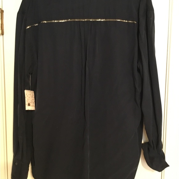 NWT Free People Off Campus Navy Blue Gold Metallic Oversized Button Front Top - Picture 8 of 16
